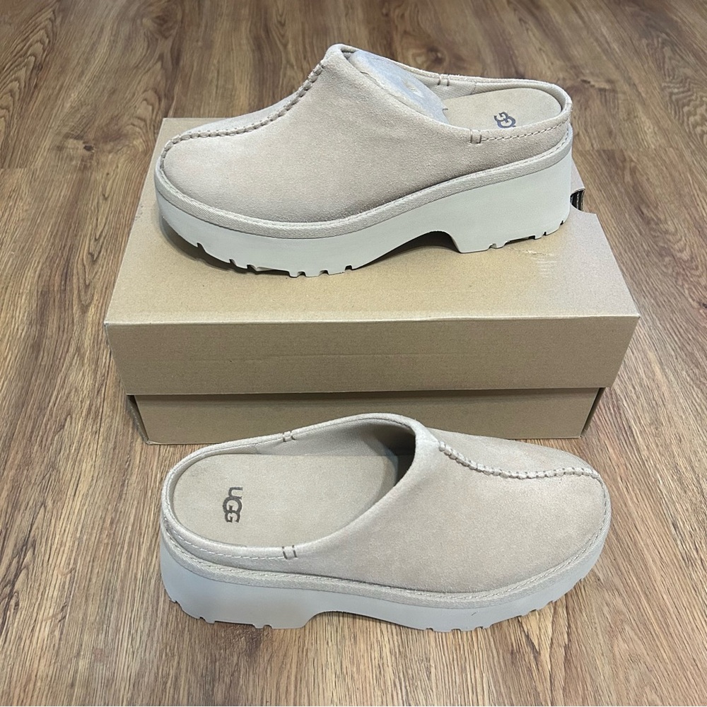 UGG tan suede platform heeled clogs mules slip on shoes women’s 9 new in box - Picture 8 of 8